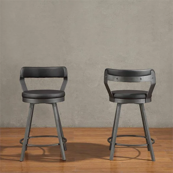 Pemberly Row Metal Swivel Counter Height Stool in Silver/Black (Set of 2)