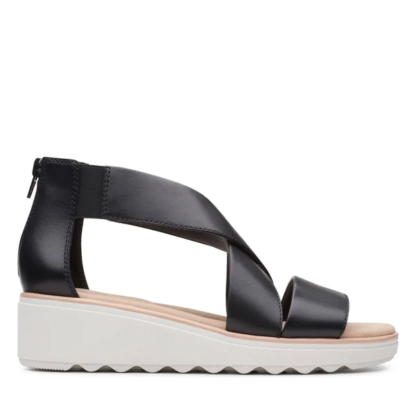 Clarks Women's Jillian Rise Wedge Sandal Black Leather 7.5