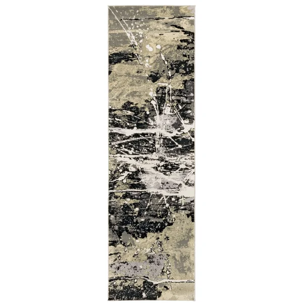 Carbon Loft McHugh Hi-Low Textured Abstract Black and Gold Area Rug - 5&3x22 x 7&6x22 - Black/Gold