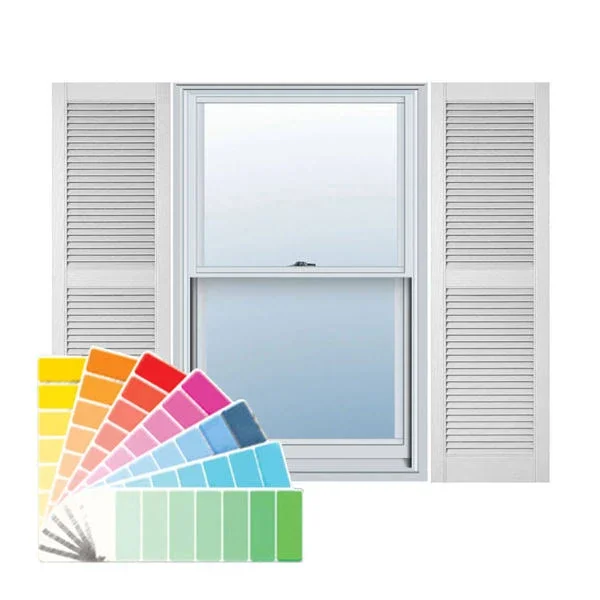 18x22W x 52x22H Lifetime Vinyl - Custom Straight Top Center Mullion, Open Louver Shutters, w/Shutter-Loks (Per Pair), Paintable