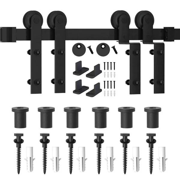 winsoon 7.5 ft./90 in. Single Track Bypass Sliding Barn Door Hardware Kit for Double Doors Low Ceiling - Frosted Black