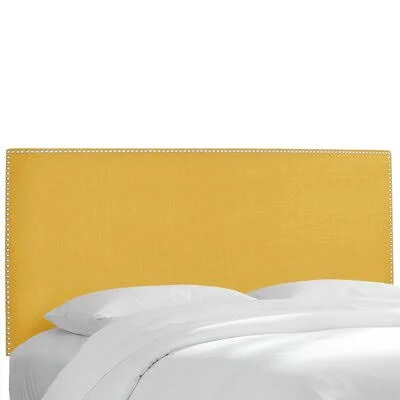 Nail Button Border Upholstered Panel Headboard Wayfair Custom Upholstery Size: Twin, Upholstery: Linen French Yellow, Nailhead F
