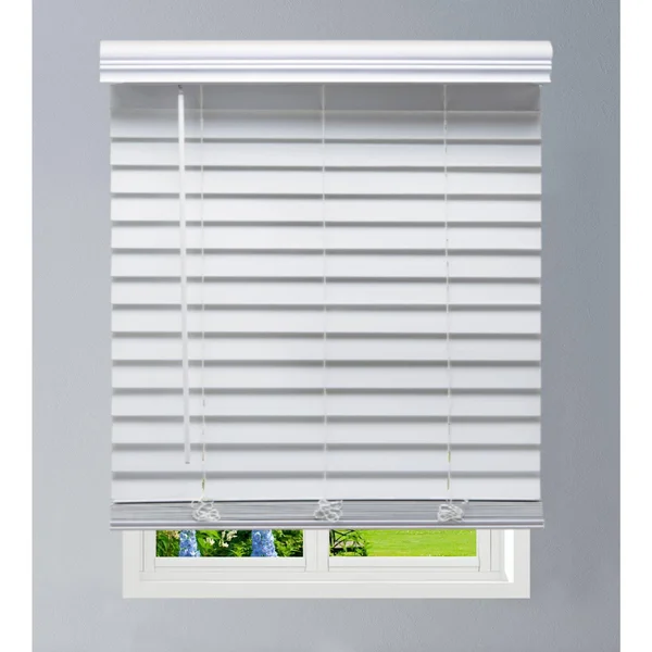 Linen Avenue Custom Cordless Faux Wood Blind White - 60 W x 60 H Outside Mount