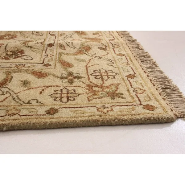 Hand-Knotted Finest Agra Jaipur Light Khaki Wool Rug 5&3x22 x 7&10x22