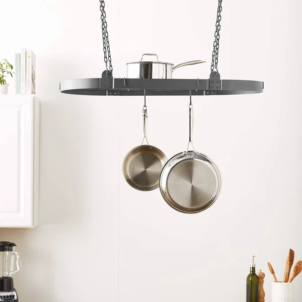 Old Dutch Oval Pot Rack with Grid & 12 Hooks - Graphite