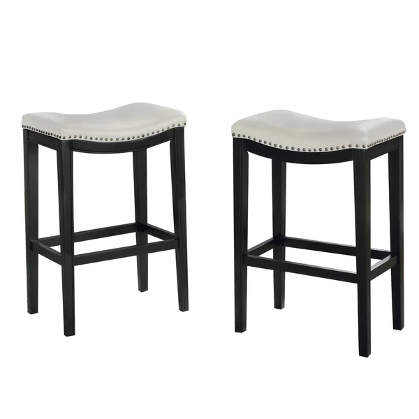 Wooden Bar Height Stool Set of 2 Black and White BM229254