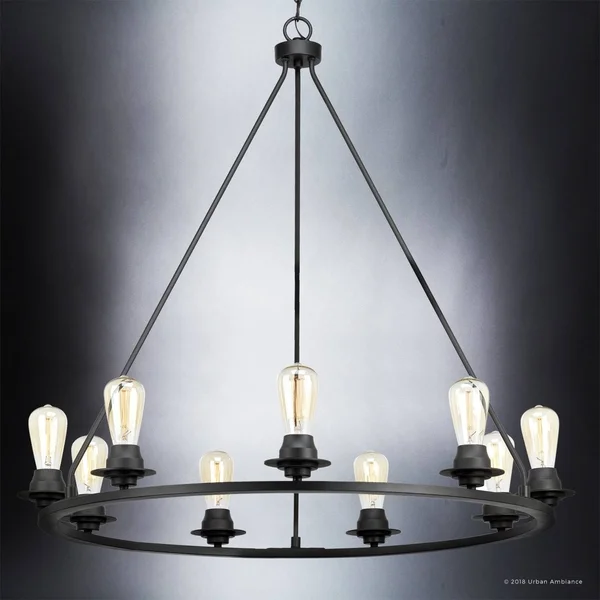 Urban Ambiance Luxury Farmhouse Chandelier, Size: 34-1/2 inchh x 36 inchw, with Transitional Style Elements, Charcoal Finish, Uh