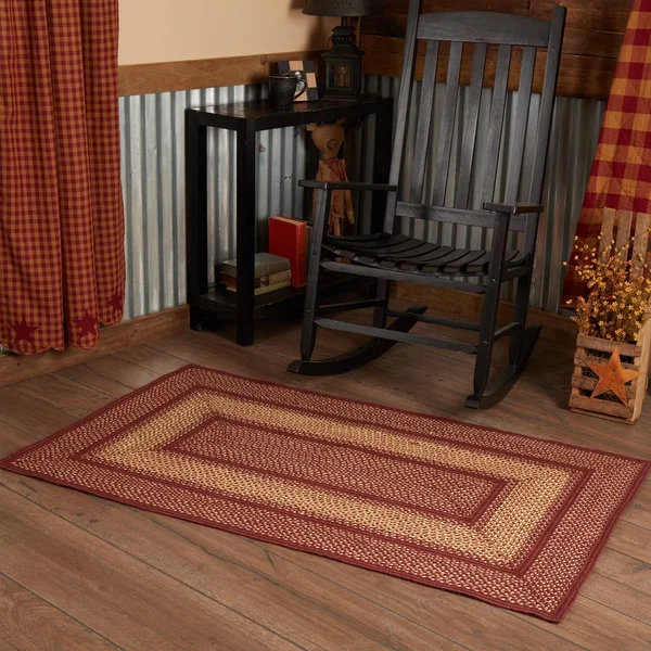 Burgundy Red Primitive Jute Rug Rect W/Pad 36x60