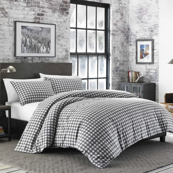 Eddie Bauer Preston Flannel Duvet Cover Set, Grey, King