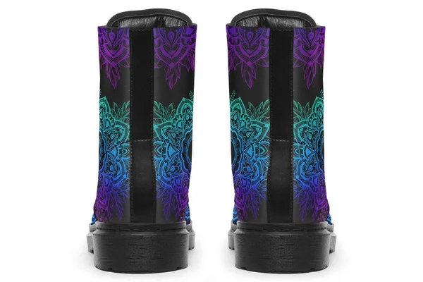 Yin Yang Mandala Boots, Vegan Black Boots, YesWeVibe Women's Boots, Black Sole, US 5, EU35.5