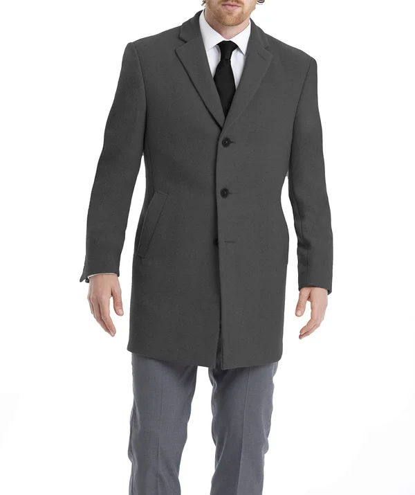 Calvin Klein Men's Slim Fit Wool Blend Overcoat Jacket - Grey, 46 Short