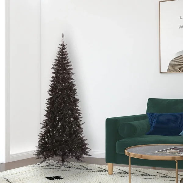Vickerman 6.5& Black Fir Slim Artificial Christmas Tree, Unlit