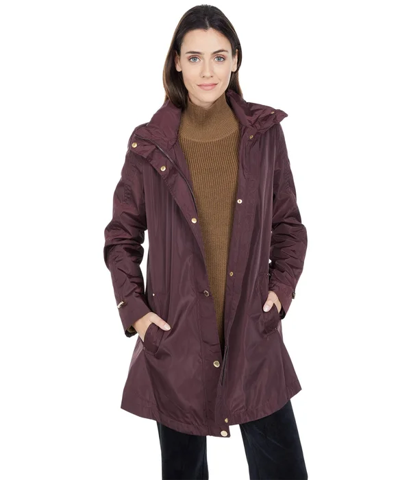 Via Spiga Rouched Sleeve Packable Rain Anorak Jacket
