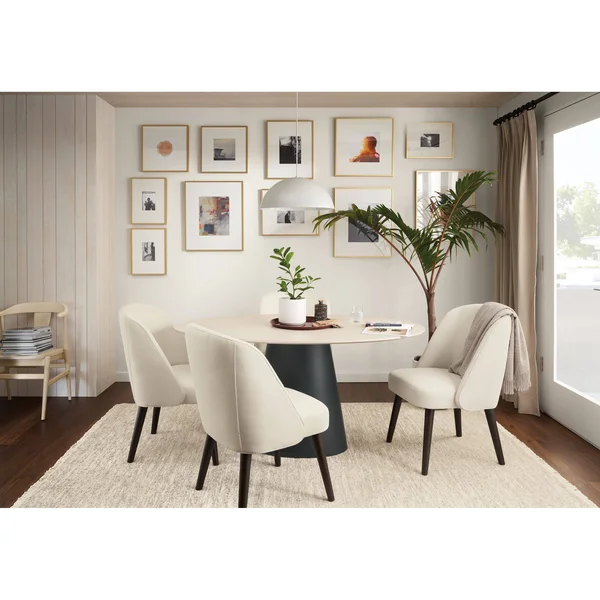 Room & Board - Modern Cora Side Chair in Declan Natural w/ Charcoal Legs White Brown - Performance Fabric