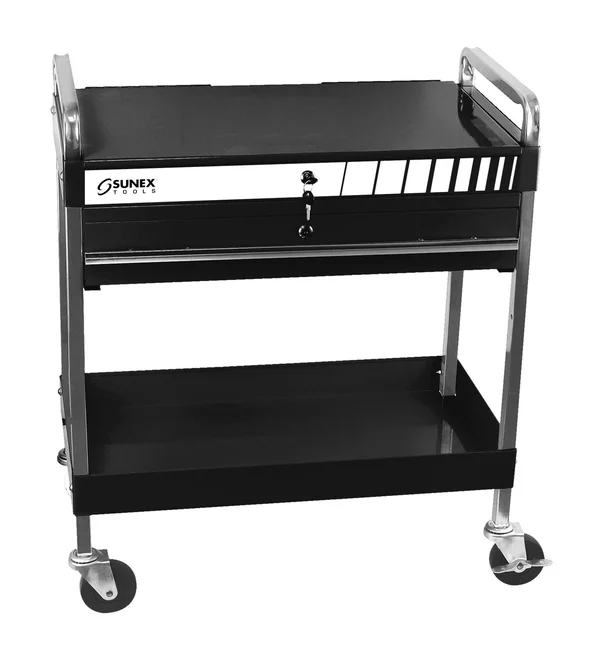 Sunex 8013ABK Service Cart with Locking Top and Drawer (Black)