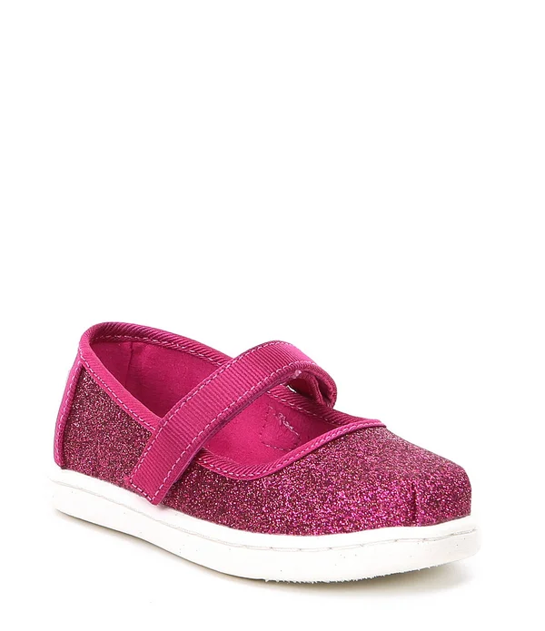 Toms - Tiny Mary Jane Fuchsia Iridescent Glimmer Flats