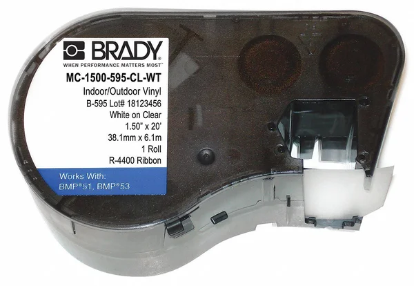 Brady MC-1500-595-CL-WT Label Cartridge, White/Clear, 240 in. W