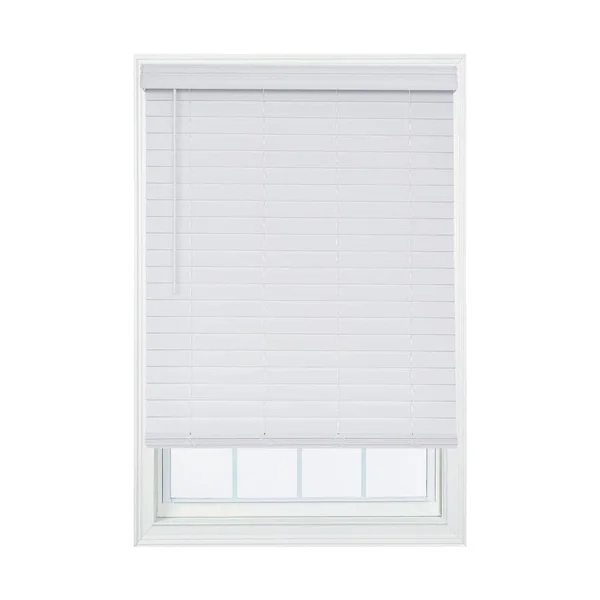Allen + Roth 2.5-in Slat Width 51.5-in x 72-in Cordless White Faux Wood Room Darkening Horizontal Blinds, DFHSA5472-51.5