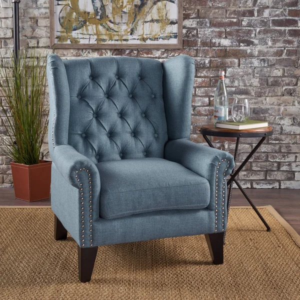 Christopher Knight Home Lainie Traditional Winged Fabric Accent Chair (Blue)