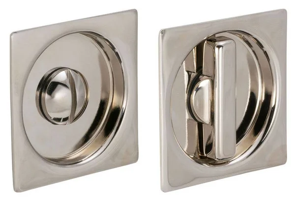 Omnia 3911S.14 Solid Brass Sliding Door Lock - Square Polished Nickel