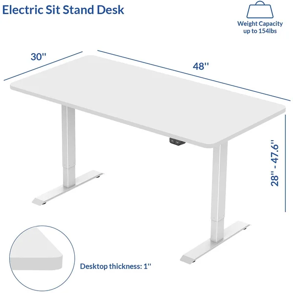 FlexiSpot EC1 Electric White Standing Desk Adjustable Height Desk - 48 x 30 Inches Whole Piece Board Sit Stand Desk Home Office W