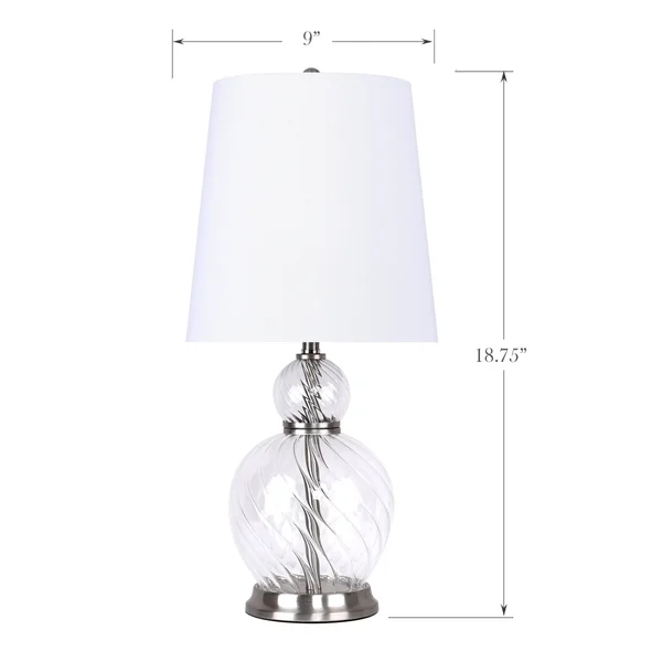 19 inch Clear Amber Glass Accent Lamp w/ Vase-Inspired Base & White Linen Shade (Set of 2)