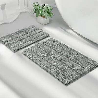 Meeks Super Soft Striped Water Absorbent Rectangle Non-Slip 2 Pieces Bath Rug Set Wade Logan Color: Light Gray