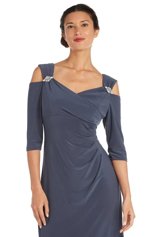 Ru0026M Richards Women's Empire Waist Cold Shoulder Dress with Sleeves 6, Coal
