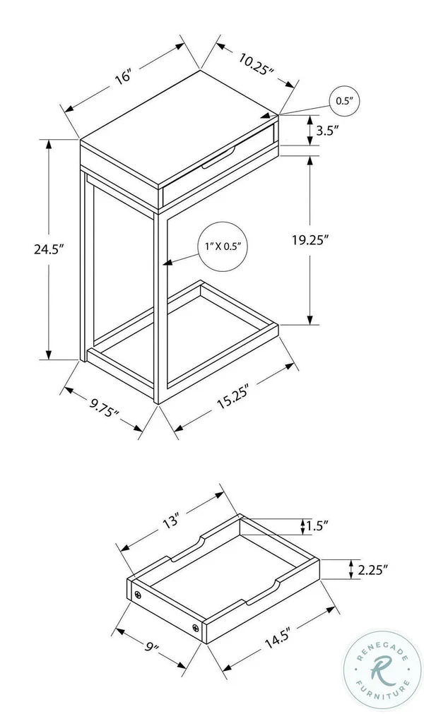 Monarch - Accent table - rectangular - gray