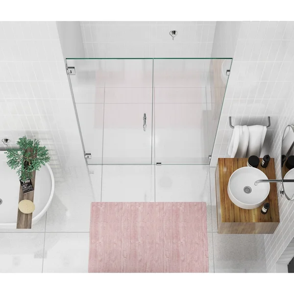 Glass Warehouse 78-in x 50.75-in Frameless Shower Door Wall Hinge Satin Brass in Gold - GW-WH-50-75-SB