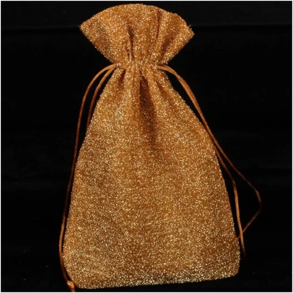 Pack of 6 Gold Fuzz Large Tie Close Copper Gold Gift Bags 10.5x22
