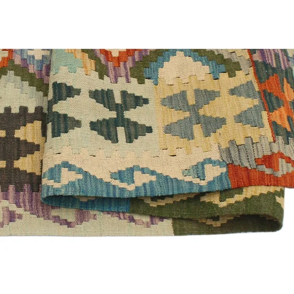 Geometric Kilim Elba Blue Rust Hand Woven Area Rugs