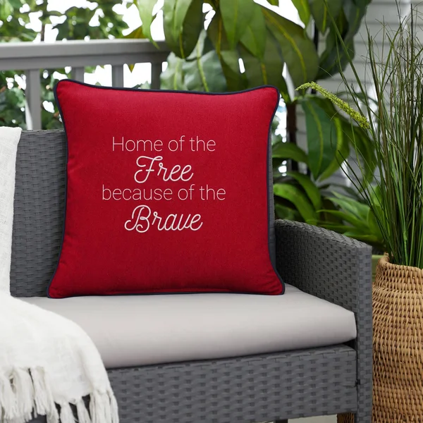 18x22 Natural White and Blue with Red Cording Home of The Free Decorative Square Pillow