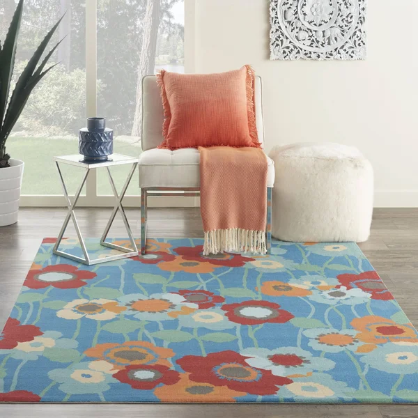 Nourison 5&3x22 x 7&5x22 Waverly Sun & Shade Seaglass Rectangle Area Rug