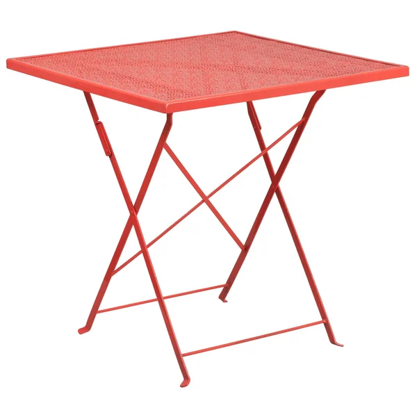 Emma and Oliver Commercial Grade 28x22 Square Coral Indoor-Outdoor Steel Folding Patio Table