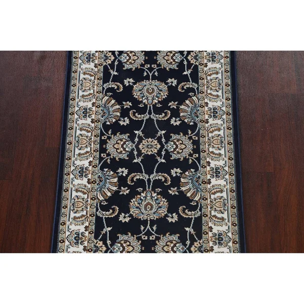 Navy Blue Floral Traditional Turkish Tabriz Area Rug Oriental Carpet - 2&7x22 x 12&0x22