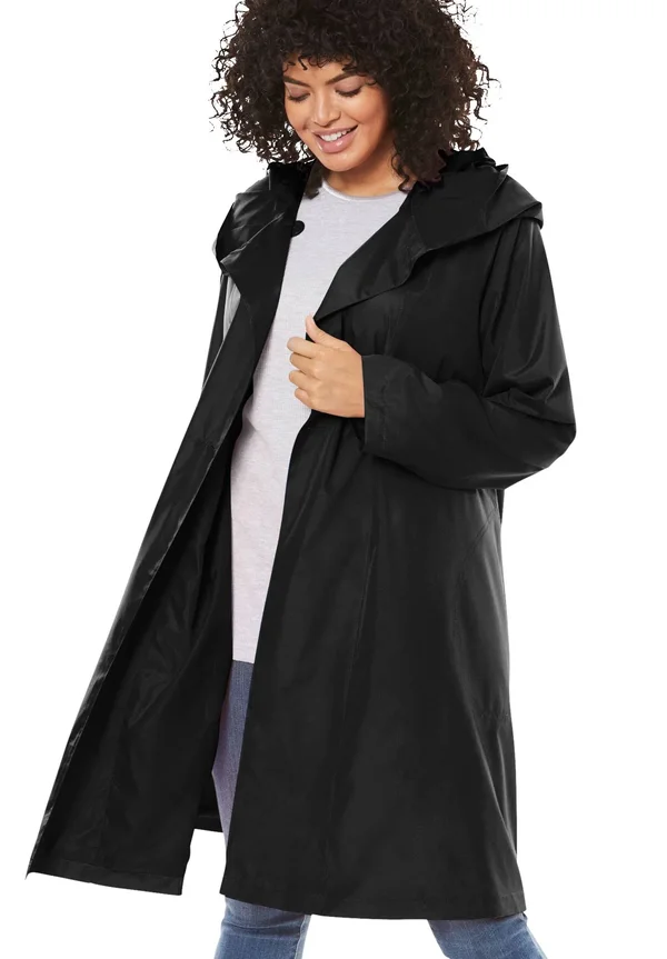 Plus Size Women's Packable Hooded Raincoat by Woman Within in Black (Size 20 W) - One Stop Plus