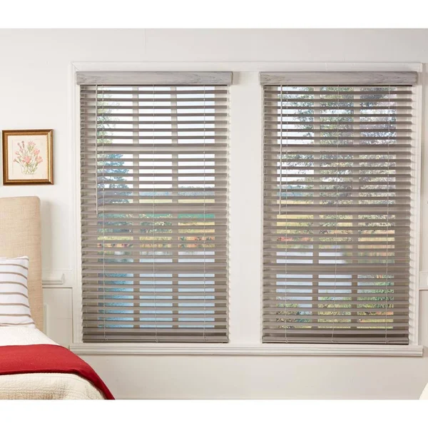 Perfect Lift Window Treatment Room Darkening Driftwood Gray 2 in. Cordless Faux Wood Blind 71.5 in. W x 64 in. L (Actual Size: 7