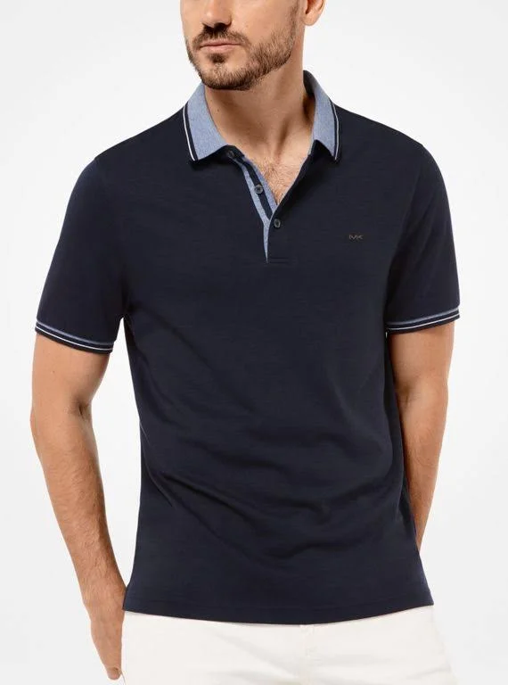 Michael Kors Greenwich Cotton Polo Shirt CB95FY220B - Xs - Blue