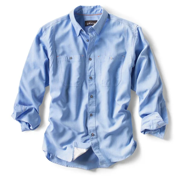 Orvis Men's Tech Chambray Work Shirt, Medium Blue, XL