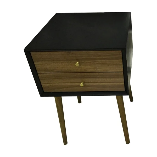 Nathan James Harper 2-Drawer Mid-Century Side Table - Black/Brown