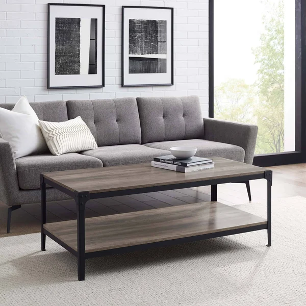 Walker Edison Angle Iron Rustic Wood Coffee Table - Grey Wash