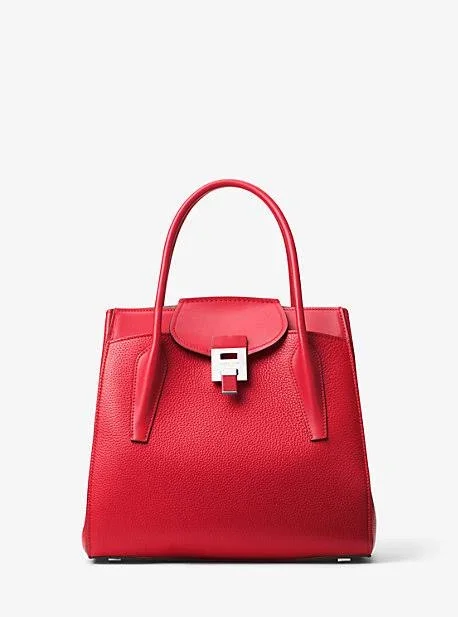 Michael Kors Collection, Bancroft Large Pebbled Calf Leather Satchel, Red, One Size