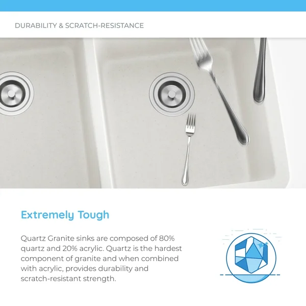 Mr Direct White Quartz Granite 33 in. Double Bowl Drop-in Kitchen Sink with Matching Strainers