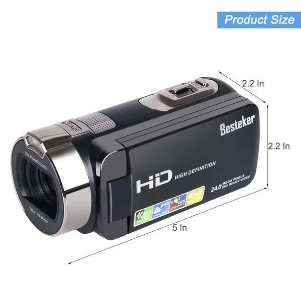 Camera Camcorders - Besteker Portable 1080p 24MP 16x Digital Zoom Video Camcorder with 2.7x22 LCD and 270 Degree Rotation Screen
