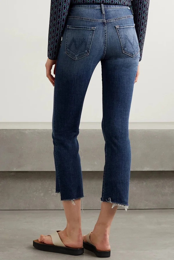Mother The Insider Crop Step Fray Girl Crush Jeans in Blue - Size 28