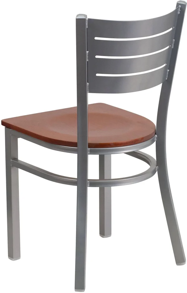Flash Furniture Hercules Series Slat Back Metal Restaurant Chair, Cherry/Silver
