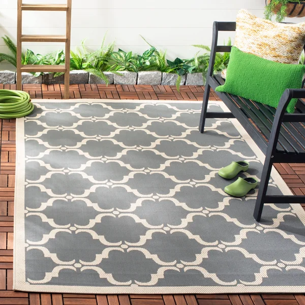 Safavieh Courtyard Brown/Aqua 8 ft. x 10 ft. Border Trellis Indoor/Outdoor Area Rug