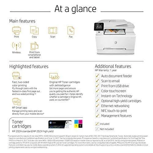 HP LaserJet Pro M281cdw All in One Wireless Color Printer - Scan, Copy and Fax -Factory Refurbished