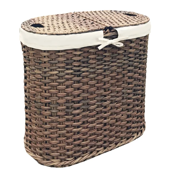 Seville Classics Hand-Woven Oval Double Laundry Hamper /w Liner Mocha